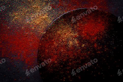 Preview: From above picture of composition of black dish and spices