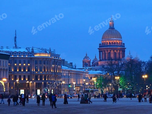 Preview: Evening view from the Palace Square to St. Isaac's Cathedral in St. Petersburg