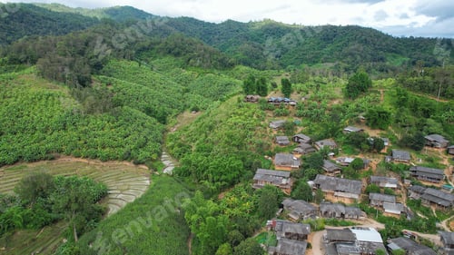 Preview: Aerial view from drone of the rural village in the mountains