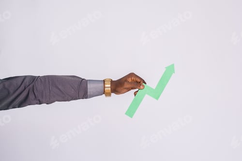 Preview: a black person holding an upward graph symbol