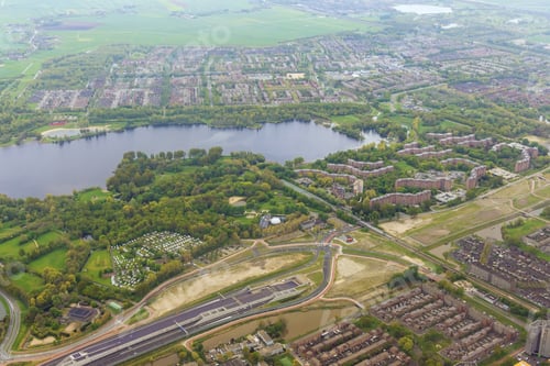 Preview: This is an aerial view of city Amsterdam, Netherlands neighborhood city in a cloudy weather