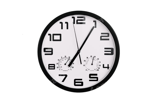 Preview: Clock with arabic numerals on wall shows 19:05 7:05