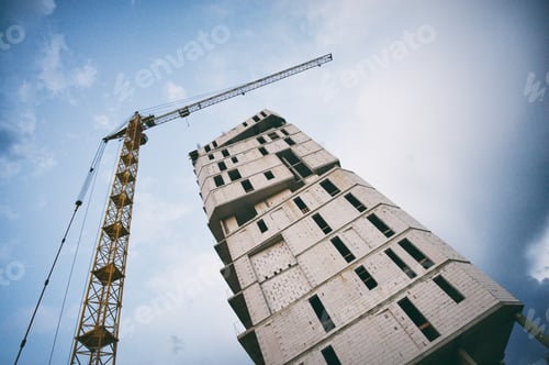 Preview: building of a skyscraper by cranes