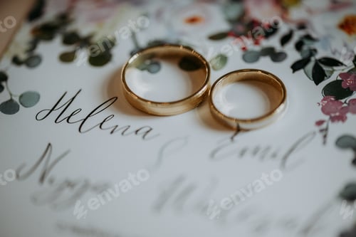 Preview: Wedding rings on invitation