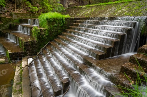 Preview: Picturesque waterfall cascading down a rocky cliff face surrounded by lush greenery