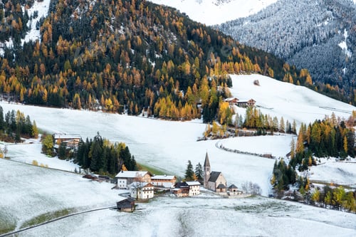 Preview: Famous Santa Magdalena mountain village with Church Chiesa di Santa Maddalena