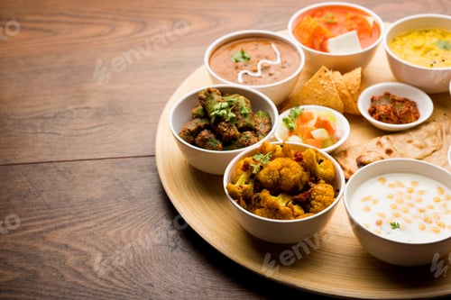 Preview: Indian vegetarian food platter or Thali