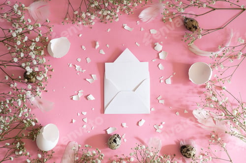 Preview: Easter eggs and gypsophila flowers