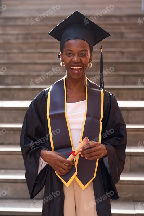 Preview: Happy graduate woman holding diploma celebrating academic success