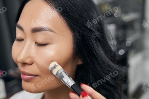 Preview: Attractive female receiving professional make up in beauty salon