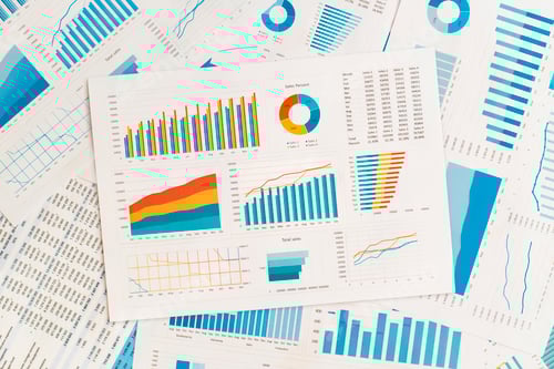 Preview: Business graphs and charts on table. Financial development, Banking Account, Statistics