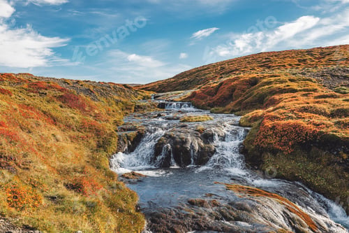 Preview: Waterfall in Iceland in beautiful autumn setting