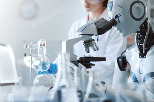 Preview: AI robot examining samples under a microscope