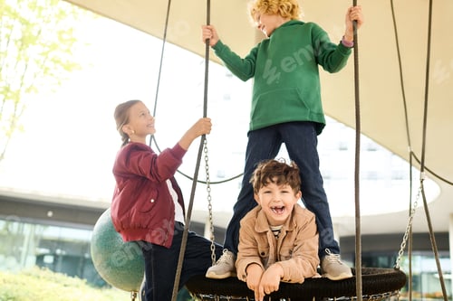 Preview: Joyful moments of childhood in an autumn playground with friends