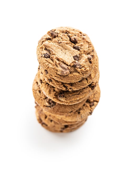 Preview: Stack of chocolate chip cookies on white background