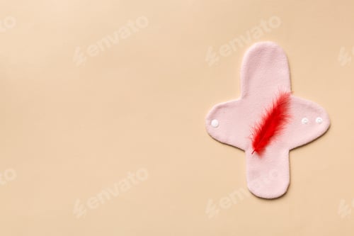 Preview: set of colorful bright reusable menstrual pads. zero waste woman periods concept top view