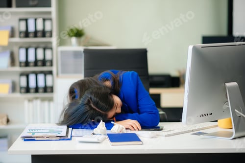 Preview: Asian woman is stressed, bored, and overthinking from working
