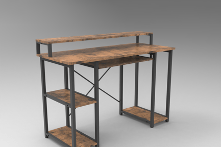 Preview: Industrial Wooden Computer Desk with Shelves 3D Model