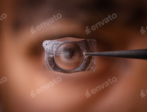 Preview: Close-up of contact lens held with a tweezer