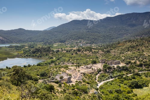Preview: Turkey touristic area Dalyan Ortaca, Kaunos rock tombs in Dalyan, ancient city of Kaunos, Turkey.