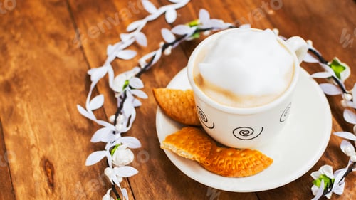 Preview: Cup of coffee with milk and foam.