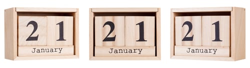 Preview: Wooden calendar, a set of dates of the month 21 January, on a white and transparent background