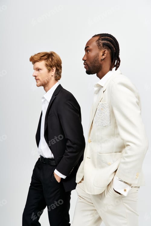 Preview: Elegant Duo: Dapper Men in Suits Strolling