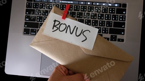 Preview: communication by pulling paper of bonus from the envelope.