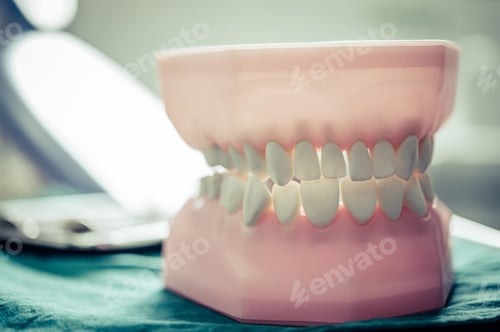 Preview: Dentures placed on a table in the laboratory