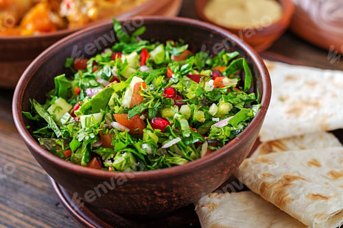 Preview: Fresh salsa salad with tomatoes, pepper,onions and herbs. Mexican vegetable salad. Vegan food.