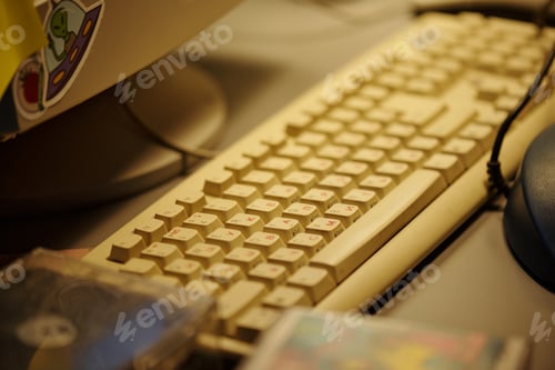 Preview: Close-Up Showing Vintage Computer Keyboard on Desk