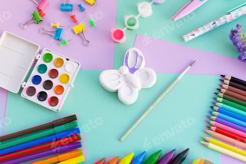 Preview: Arts and crafts colorful flat lay