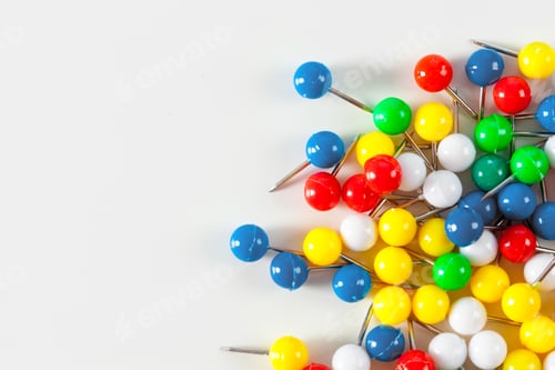 Preview: colorful color push pins isolated on white background