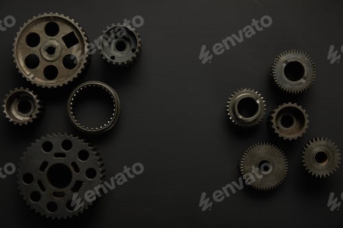 Preview: top view of aged gears on black surface