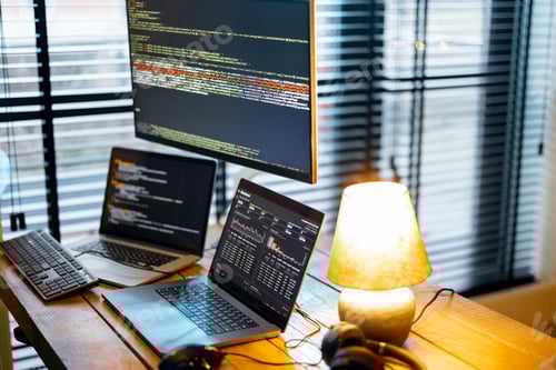 Preview: Programmer workplace with computers