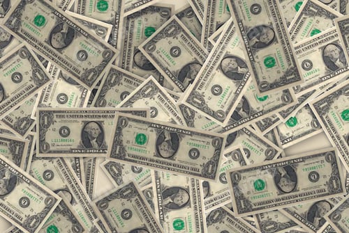 Preview: Closeup shot of American one-dollar banknotes wallpaper