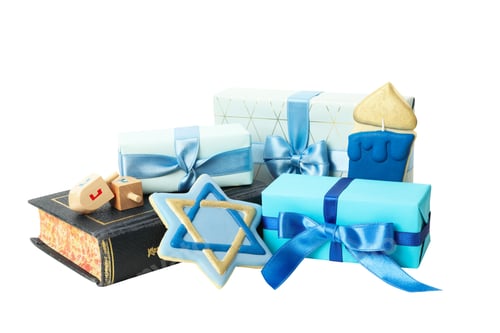 Preview: PNG, Gift boxes, wooden toys, cookies and book, isolated on white background