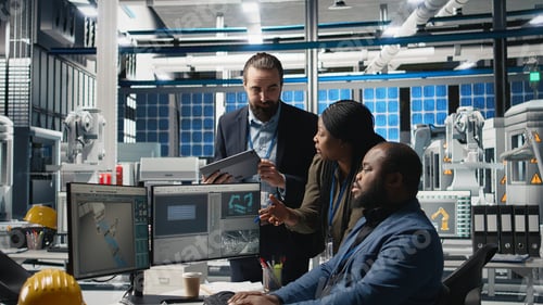 Preview: Group of professional consultants reviewing data and checklists