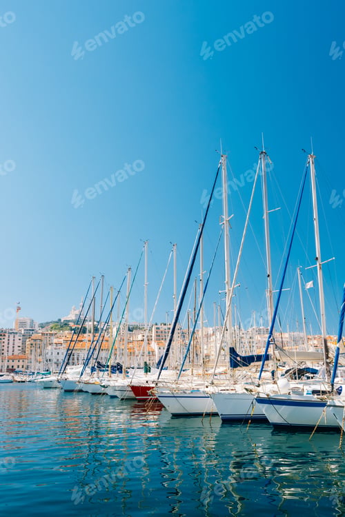 Preview: White Yachts Are Moored At City Pier, Jetty, Port In Marseille,