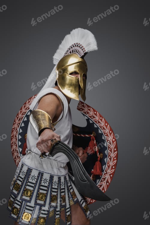 Preview: Violent greek soldier from past with gladius and shield