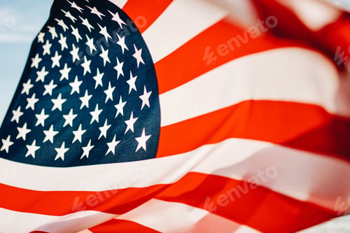 Preview: Usa national America flag at seaside background as symbol of democracy us memorial day 4th of july