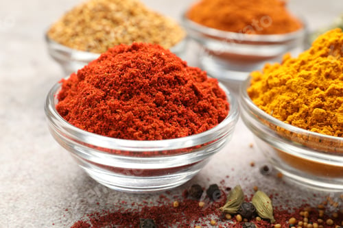 Preview: Different aromatic spices on light grey table, closeup