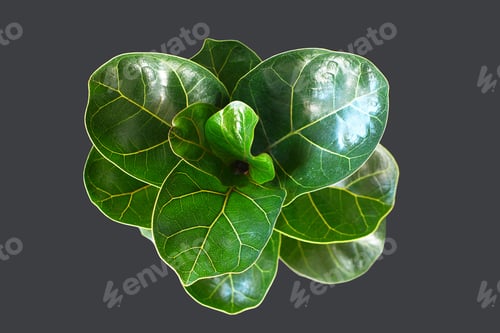 Preview: Green Fiddle Leaf Fig 'Ficus Lyrata' Plant With Big Healthy Leaves On Dark Black Background