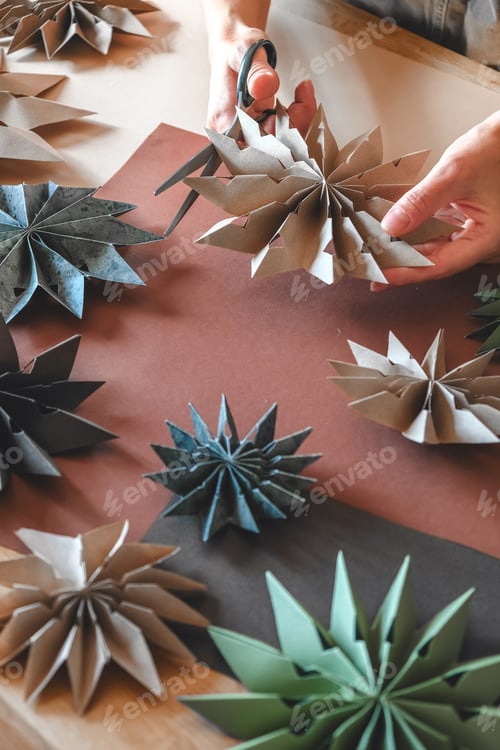 Preview: Christmas gift zero waste, eco friendly hand made box packaging gifts in kraft paper wooden table, e