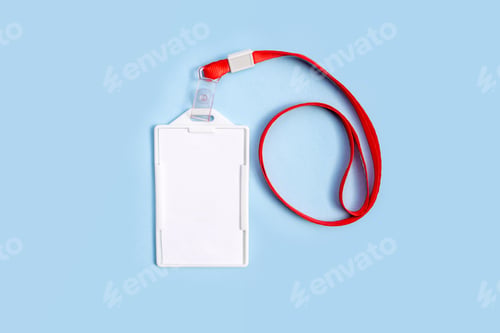 Preview: Blank ID Card Holder With A Red Lanyard, Ready For Customization