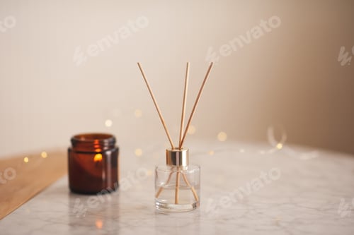Preview: Aromatic home diffuser with scented candle on table