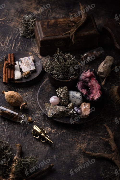 Preview: Esoteric magical background with crystal.