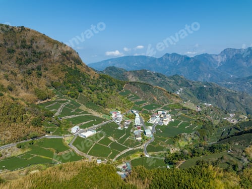Preview: Aerial view of the field on mountain in Shizhuo Trails at Alishan of Taiwan