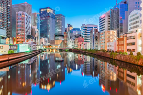 Preview: Osaka, Japan FInancial District Skyline on the Ogawa River