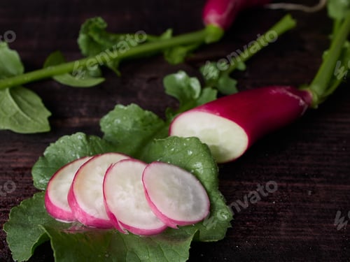 Preview: Fresh spring radish cut into slices delicious fresh root vegetable